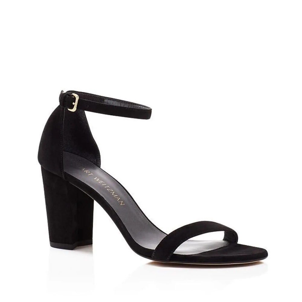 Stuart Weitzman NearlyNude Black Suede Strappy Heels